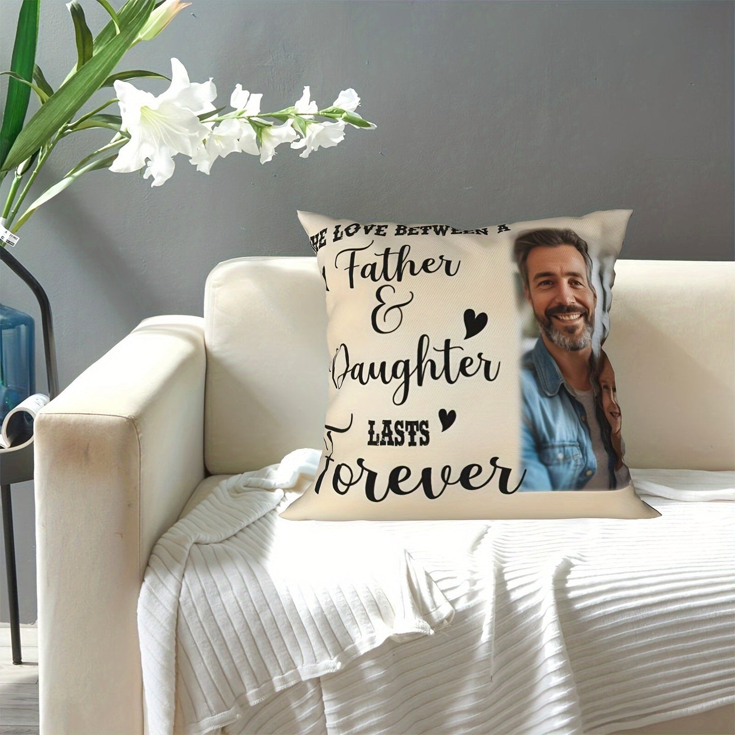 Custom Father & Daughter Photo Pillowcase - Great for Father's Day, Christmas, Thanksgiving, Birthdays | Soft Polyester Home & Sofa Decor, Gift for Dad