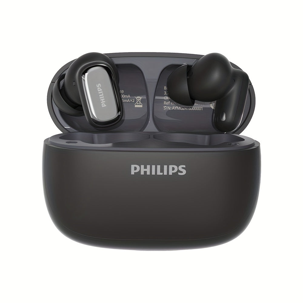 New Philips BT Earphones with Wireless Charging Case, 24-hour Playtime, Mic, Touch Control, TAT2569, for Gaming, Running, Cycling.