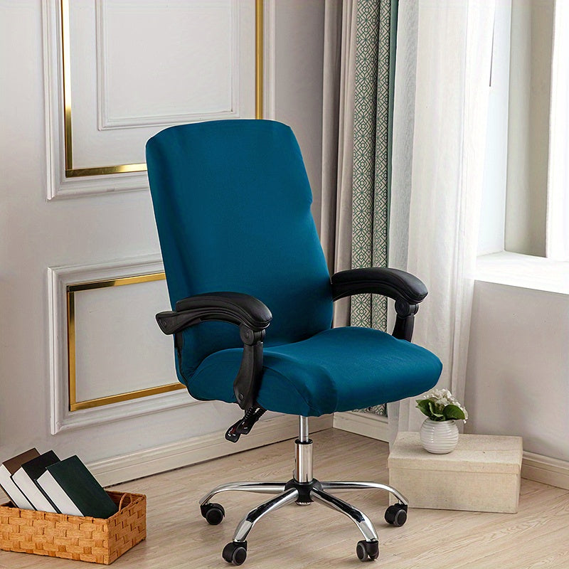 Flexible, washable office chair cover with zipper for desk chairs, made from soft, anti-dust spandex.

(Note: Since the original sentence was already concise, the rewritten version may not be significantly shorter.)