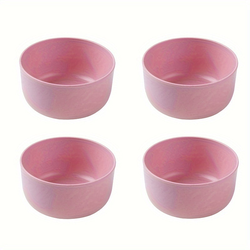 4-piece plastic tableware set with reusable training, BBQ, noodles, and dessert bowls. Safe for dishwasher and microwave. Perfect for home, family day, camping, picnic, or party. Ideal kitchen supplies and dinnerware accessories.