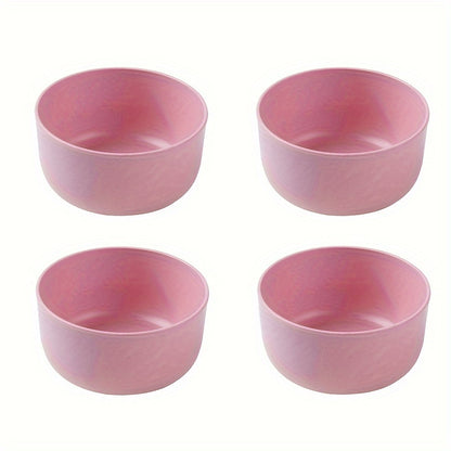 4-piece plastic tableware set with reusable training, BBQ, noodles, and dessert bowls. Safe for dishwasher and microwave. Perfect for home, family day, camping, picnic, or party. Ideal kitchen supplies and dinnerware accessories.