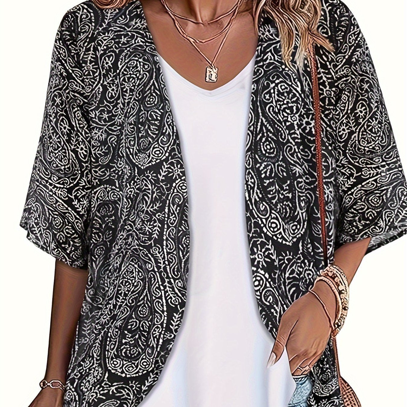 Women's plus size casual chiffon floral cardigan for beach cover up