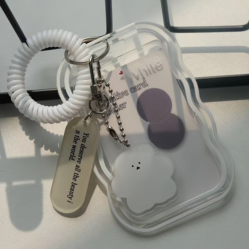 Transparent keychain in wave shape with photo clip, ideal for men. This cute campus card holder not only provides fashionable protection for your card but also allows for easy display.