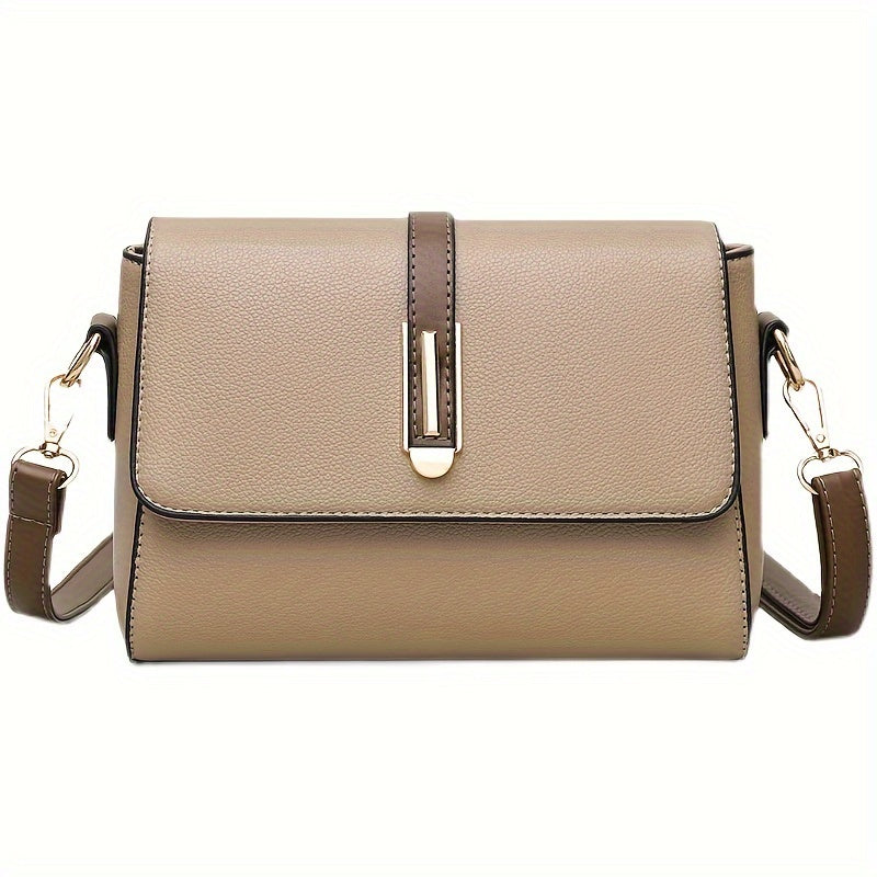 Women's fashion crossbody bag with zipper closure in black, khaki, or blue options. Made of polyester with edge paint detail.