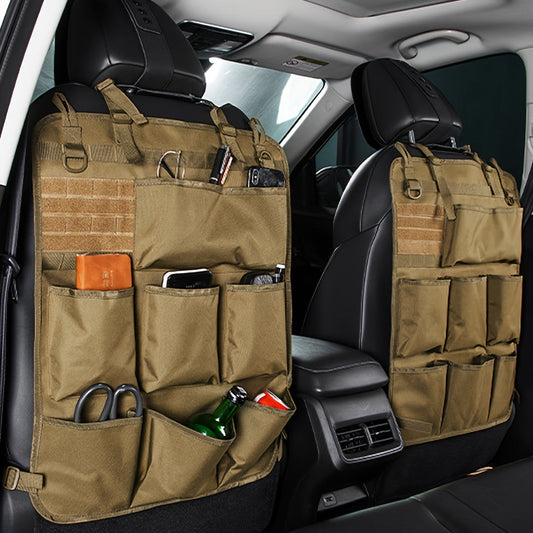 Organize your car with ease using our Tactical MOLLE Car Seat Back Organizer featuring 8 cup holders. This convenient storage bag can also be wall-mounted to hold tools and accessories. Makes a great gift for men or jewelry organizers.