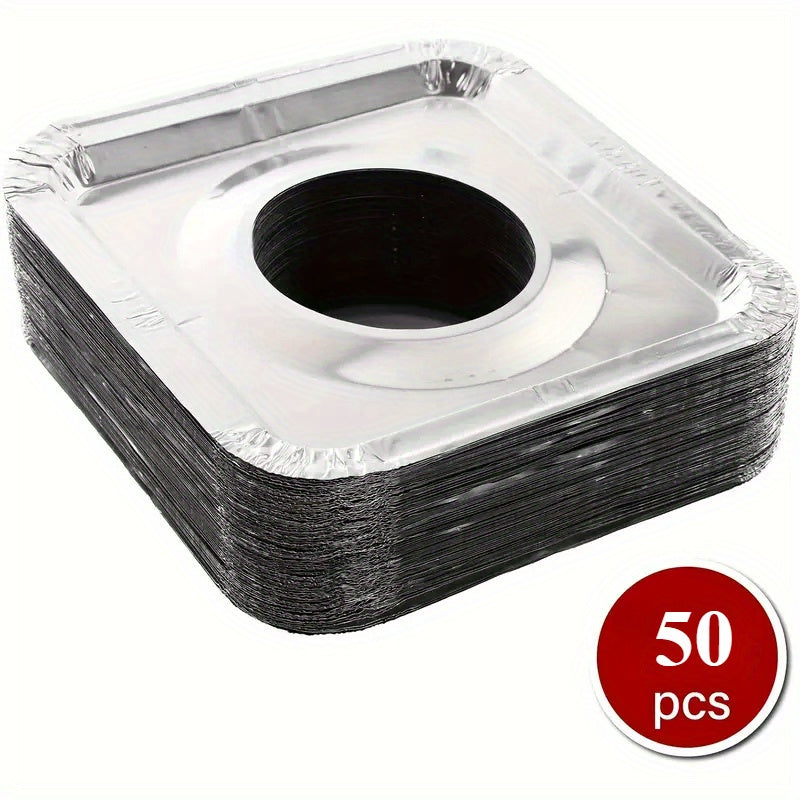 Heavy-Duty Aluminum Foil Stove Burner Covers - Available in packs of 10, 30, or 50 pieces - Square Disposable Gas Burner Liner measuring 21.59cm - Helps keep gas range clean - Suitable for everyday use - Ideal gift for home cooks and housewarming gifts.