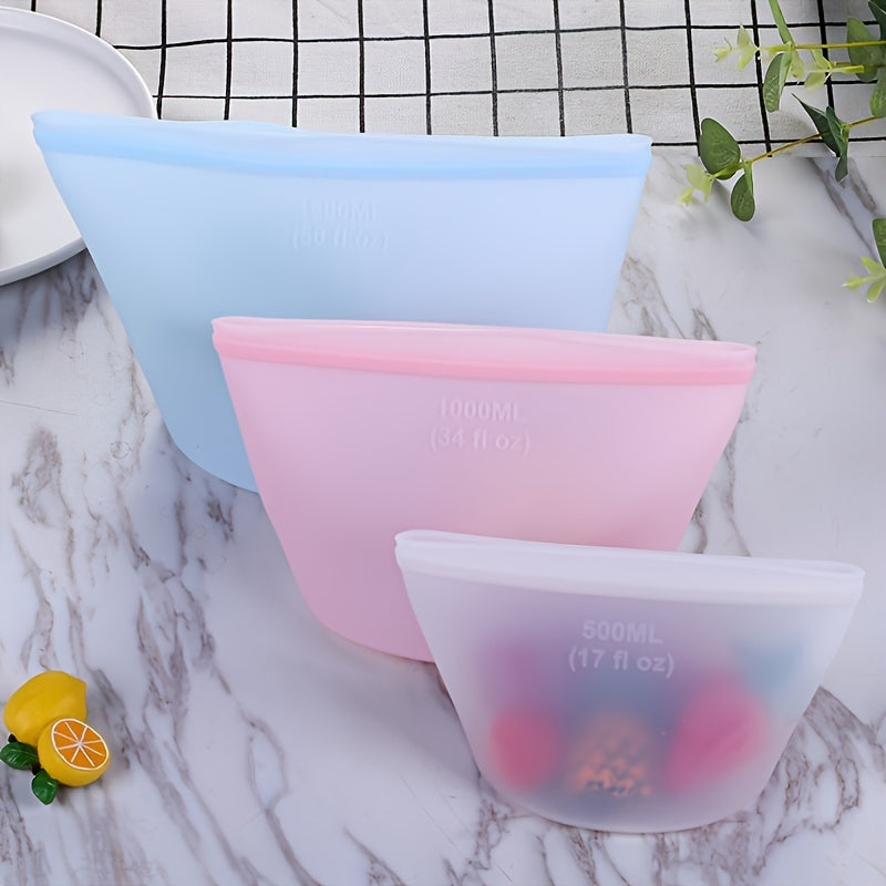 Top Pick! Silicone Food Storage Bag - Keep Your Fruits, Vegetables, and Milk Fresh with This Reusable Self-Sealing Bag. Safe for Kitchen Fridge, Food Contact, and Freezer Storage.