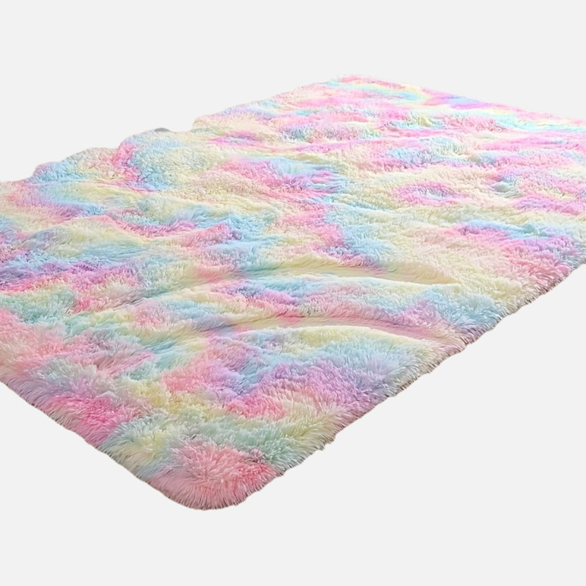 Luxurious Shag Mat for Bedroom and Living Room, Soft Rainbow Rug for Girls and Youngsters, Tie-Dye Throw Mat for Home Decor, Playful Design with Plush Polyester Material – Perfect for Bedroom Decor