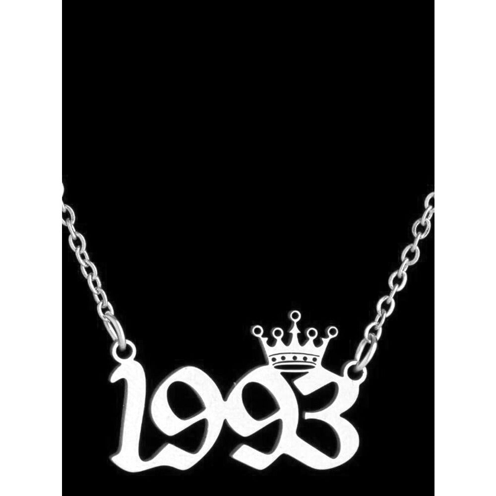 Personalized Stainless Steel 1984 Crown Pendant Necklace - Sophisticated Black & White Design, Ideal for Gifting or Everyday Wear, Elegant and Minimalist Women's Jewelry, Customized Stylish Accessory