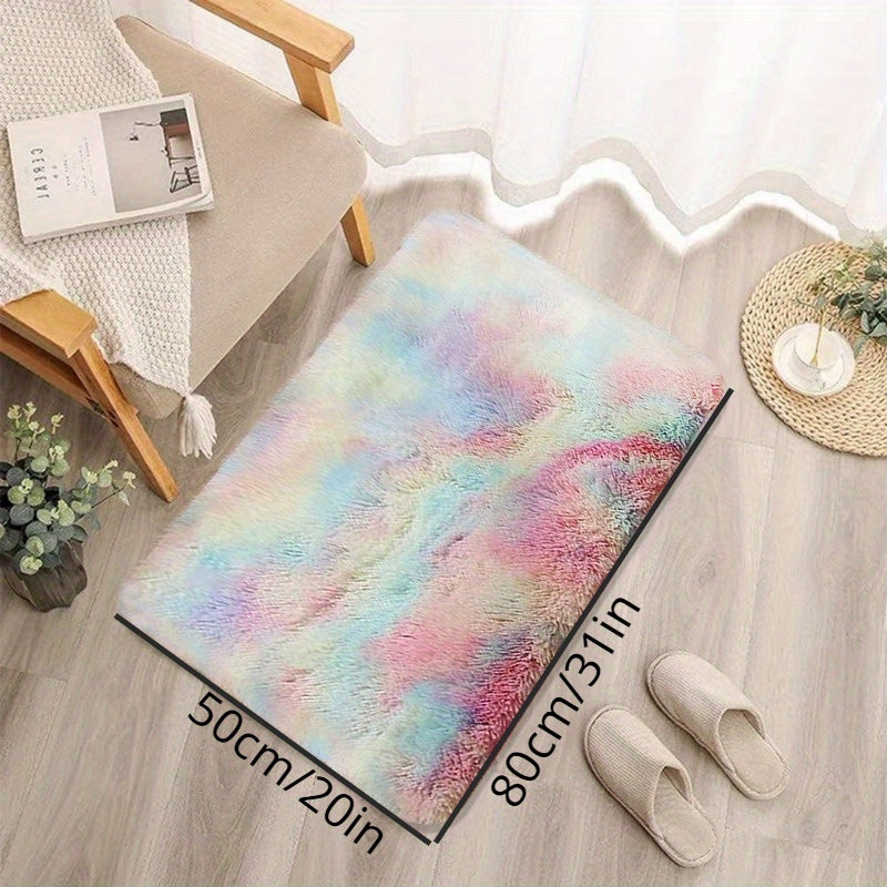 Luxurious Shag Mat for Bedroom and Living Room, Soft Rainbow Rug for Girls and Youngsters, Tie-Dye Throw Mat for Home Decor, Playful Design with Plush Polyester Material – Perfect for Bedroom Decor