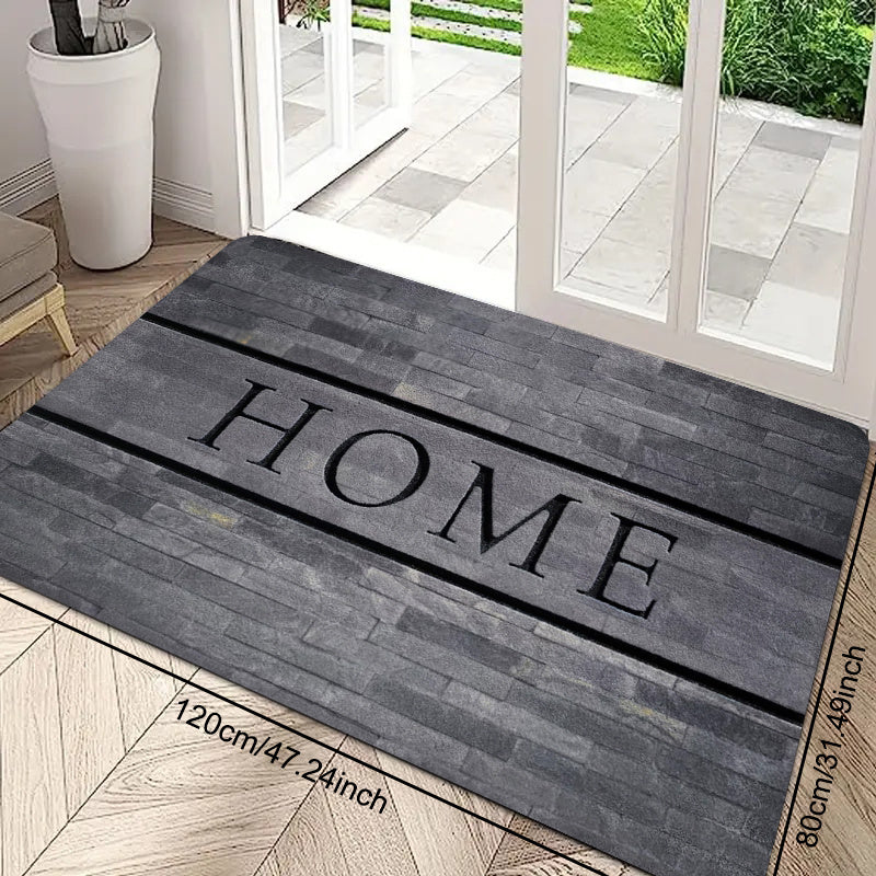 Soft Gray 'HOME' Monogram Doorway Floor Mat - Made of Non-Slip, Stain-Resistant Polyester Material - Perfect for Entryways, Laundry Rooms, Bathrooms and More - Easy to Clean Rectangular Mat with Rustic Design - Ideal for Bathroom Floors