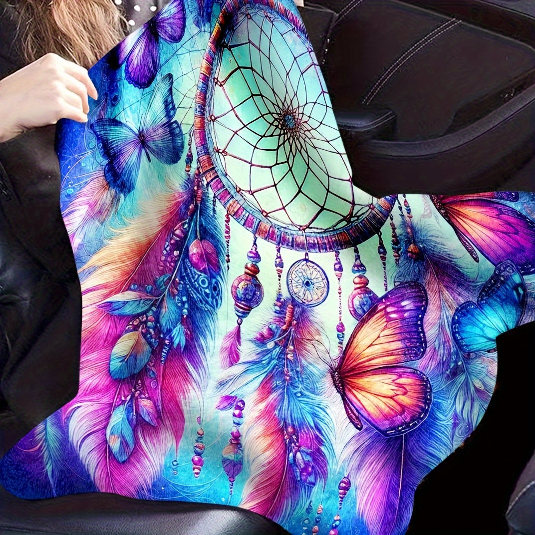 Modern Dreamcatcher and Butterfly Print Flannel Throw Blanket - Featuring Digital Print, Made of Polyester, Comes in Multicolor, Versatile for All Seasons, Lightweight Woven Craftsmanship - Perfect for Home, Office, Car, and Camping Use