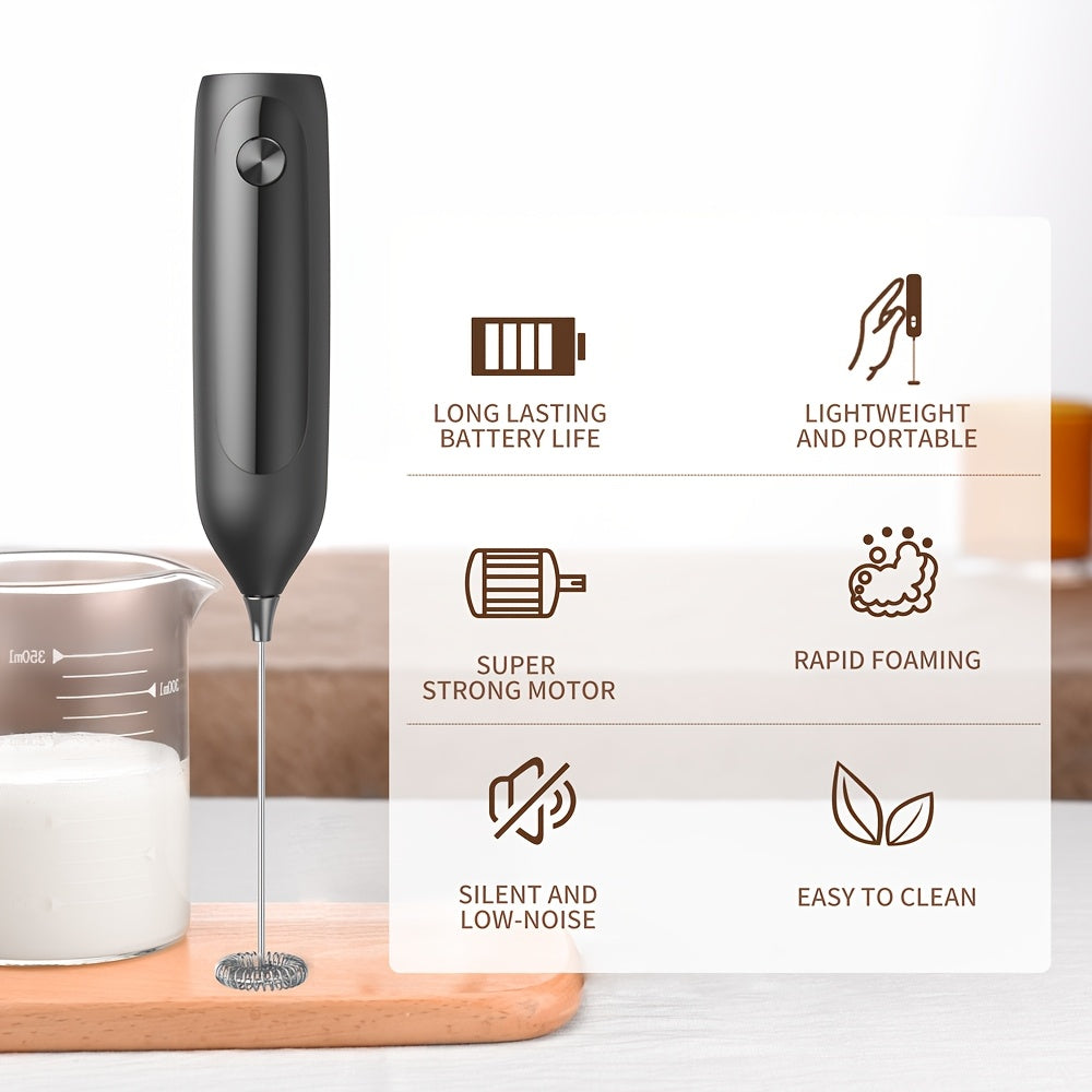 This handheld coffee frother is an electric milk frother that can also be used as a manual foam maker. It is constructed with a combination of metal and plastic materials. Please note that it requires 2 AA batteries (not included) as it is a dry