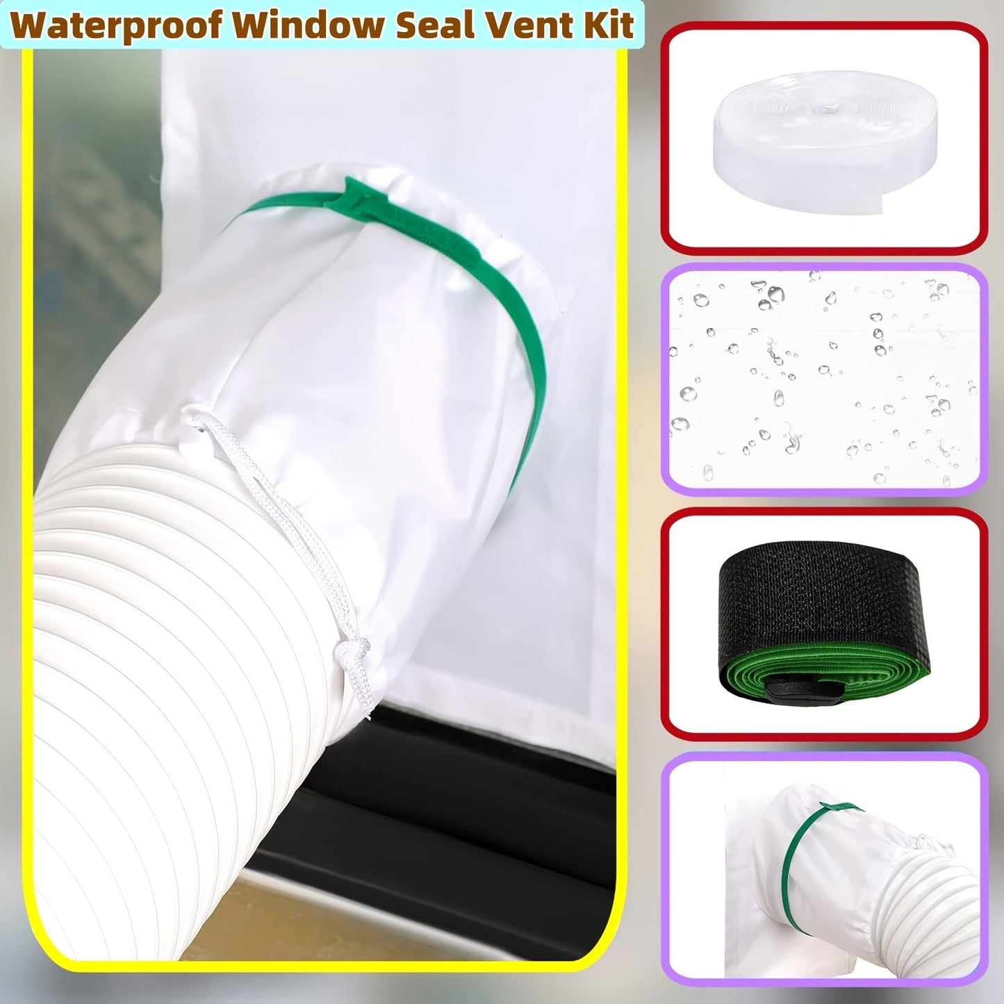 Adjustable Waterproof Window Seal Vent Kit for Portable Air Conditioners and Tumbler Dryers - Ensures 100% Sealing Effect, Easy Installation for Sliding, Double-Hung, Casement Windows. Upgraded 2024 Design, No Electricity Needed - Made of Durable Plastic