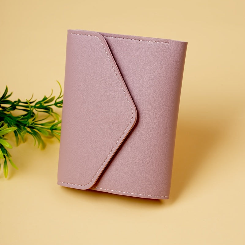 Compact and lightweight 3-fold PU wallet with zipper closure, perfect for girls and adults.