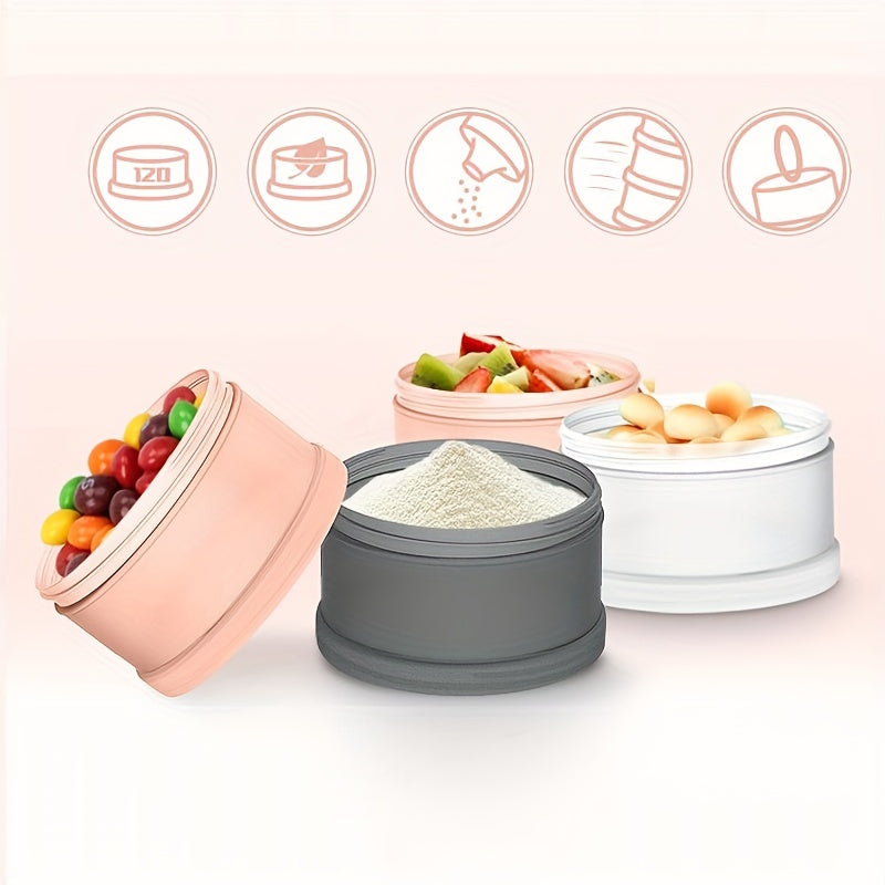 Portable formula dispenser for baby milk powder, convenient for on-the-go use. This stackable container is perfect for travel and is designed to prevent spills. It is also BPA free, ensuring safe storage for your baby's snacks.