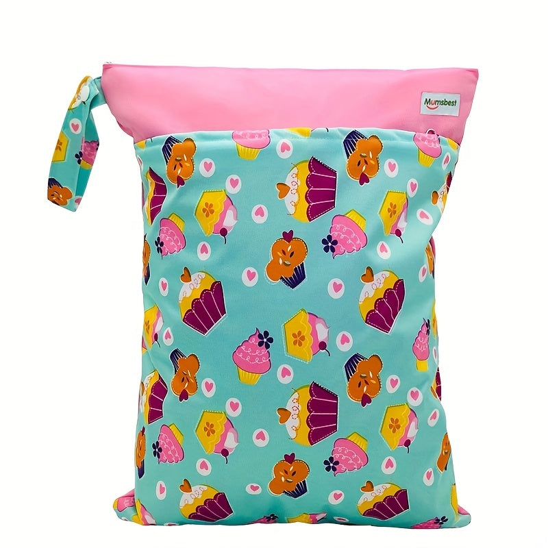 A versatile wet/dry bag that is waterproof and reusable, perfect for storing cloth diapers and breast pump parts. Features two zippered pockets, a convenient handle, and can be used as a beach, pool, gym, or stroller bag. Also great for organizing