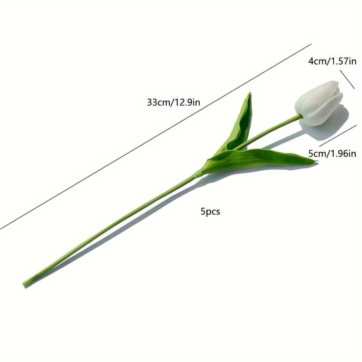 5 lifelike white tulip artificial flowers with real touch feel, perfect for spring decor, weddings, and home office centerpieces. No batteries needed.