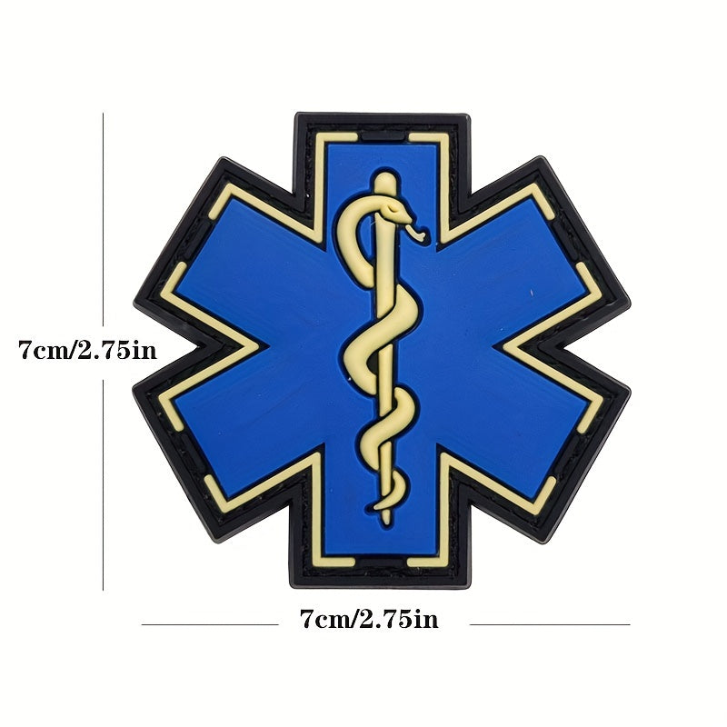 Paramedic PVC Rubber Badge featuring the Star of Life - A soft and durable first aid emblem perfect for attaching to backpacks and clothing.