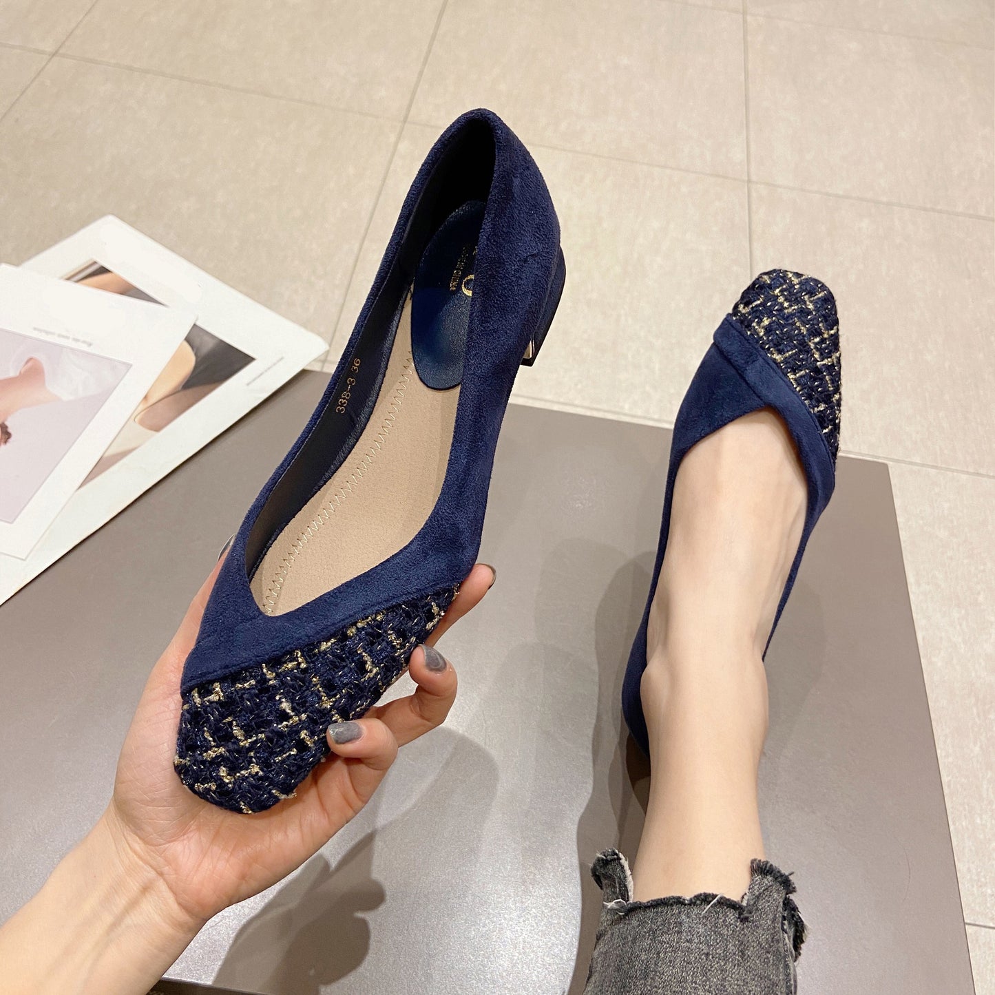 Women's Square Toe Comfy Slip-on Fashion Shoes with Block Heel and Closed Toe.