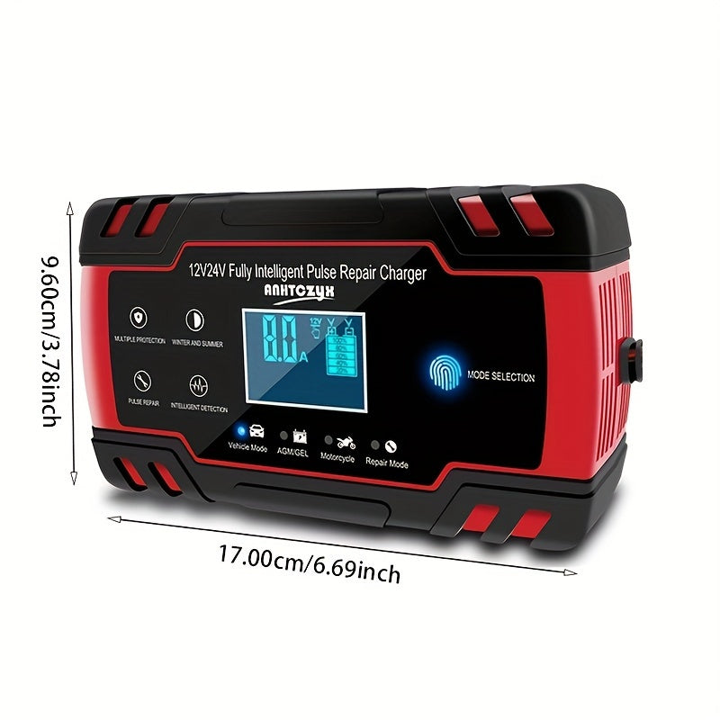 1pc 8A Smart Battery Charger for Wet AGM Gel Cell Lead Acid Batteries, EU Plug, Type-C, 220-240V Power Supply, Vehicle Charge Protection, Rugged Design, Portable and Versatile.