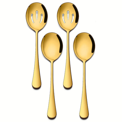 4/6/8PCS Golden Serving Utensils, Serving Spoons, Slotted Spoons, Premium Stainless Steel Buffet Spoons for Events, Mirror Polished, Dishwasher Safe.