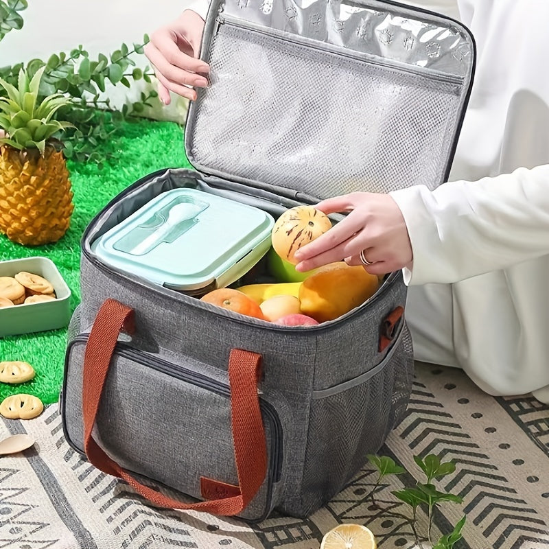 1 double layer insulated lunch bag for adults, suitable for work, school, picnic, or travel.