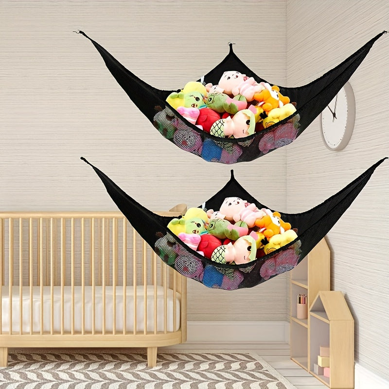 Large Black Stuffed Animal Hammock - Toy Storage Solution for Nursery, Playroom & Kids' Bedroom - Ideal Present for Christmas, Halloween, Thanksgiving