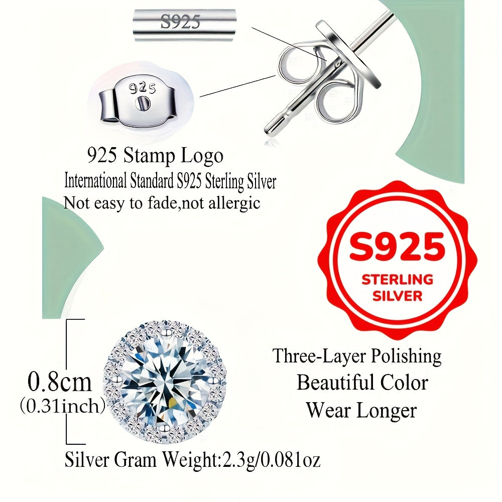 Stunning 925 Sterling Silver Stud Earrings featuring Shimmering 8mm Round Cut Cubic Zirconia - Ideal for Weddings & Special Occasions, Hypoallergenic, Presented in Gift Box, Transparent, Secure Claw Setting