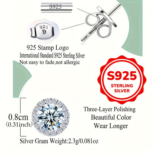 Ajoyib 925 Sterling Silver Stud Earrings, 8mm Dumaloq Kesilgan Kubik Zirconia bilan - To'ylar va Maxsus Tadbirlar uchun Ideal, Gippoallergen, Sovg'a Qutisida Taqdim Etilgan, Shaffof, Xavfsiz Qisqich Sozlamasi