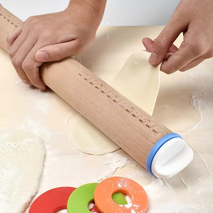 Versatile Wooden Rolling Pins Set with Interchangeable Rings for Adjusting Thickness - Perfect Dough Roller for Baking, Ideal for Holiday Baking including Christmas, Halloween, Easter, Hanukkah, and Thanksgiving.