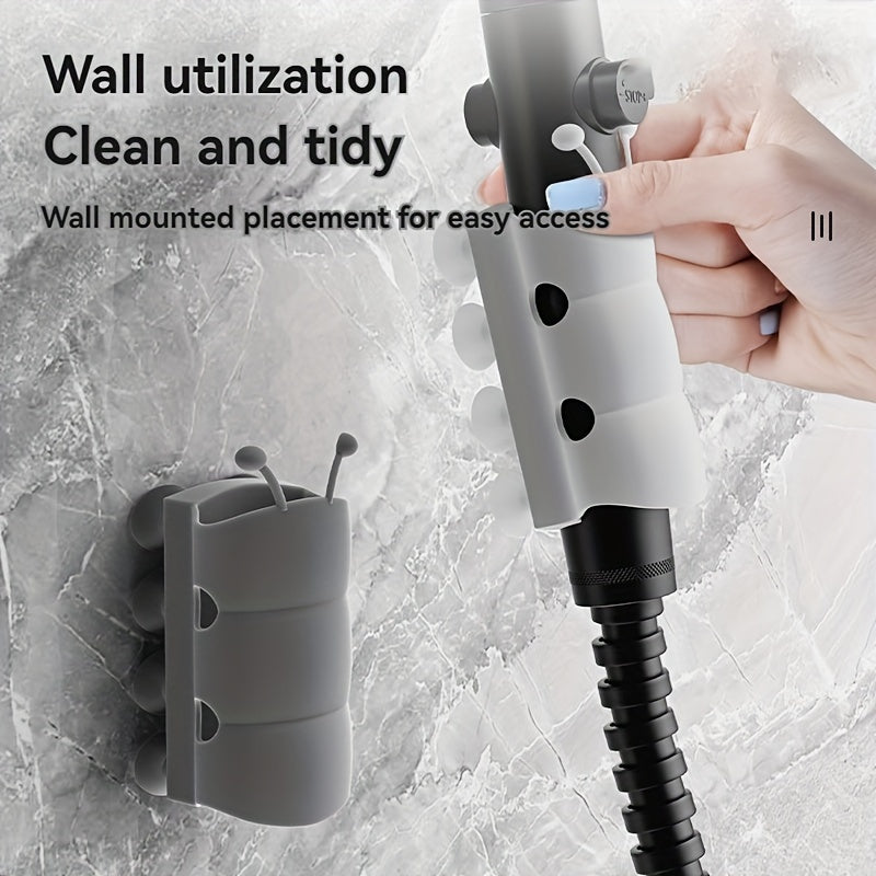 Silicone shower head holder with suction cup, wall-mounted bracket, no-drill mounting, Gray color, 8.79x4.29 cm.