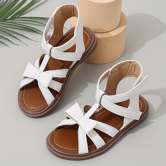 Girls classic round headband sandals with braided hollow strap and mid-heel design; perfect for teenage fashion and suitable for summer festivals.