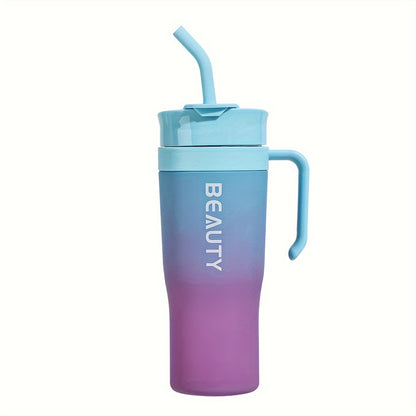 Large capacity plastic straw cup with handle for hot or cold drinks, perfect for gym, outdoors, car. Great holiday gift.