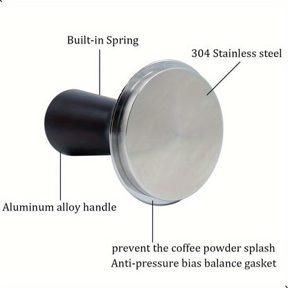 Calibrated Espresso Tamper with Spring Aluminum Handle and Stainless Steel Flat Base - 1pc in 51/53/58mm sizes, includes Coffee Mat