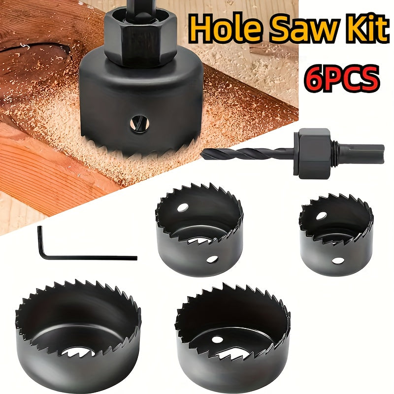 Set of 6/11 hole saws with mandrel, steel round shank, for wood, plastic, PVC, drywall - mixed set.