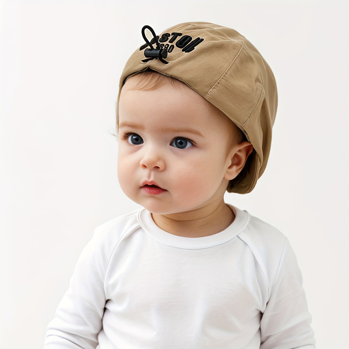 Adjustable kids' beret hat with elastic band, sun-protective, ideal for outdoor activities & travel, fits -3, hand wash only.