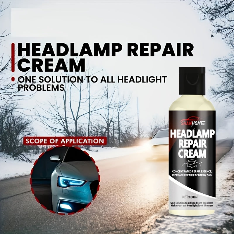 100ml Car Headlight Restoration Kit - Provides Crystal Clear Coating, Scratch Repair, Anti-Yellowing Treatment, Made with PE Material.