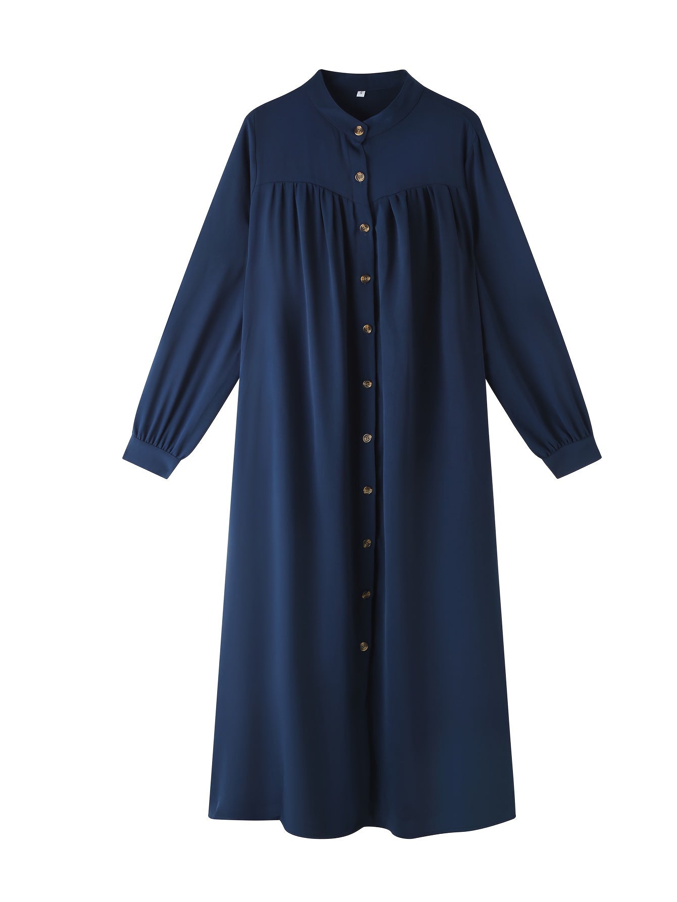 Casual Middle Eastern long dress with open stand-up collar.