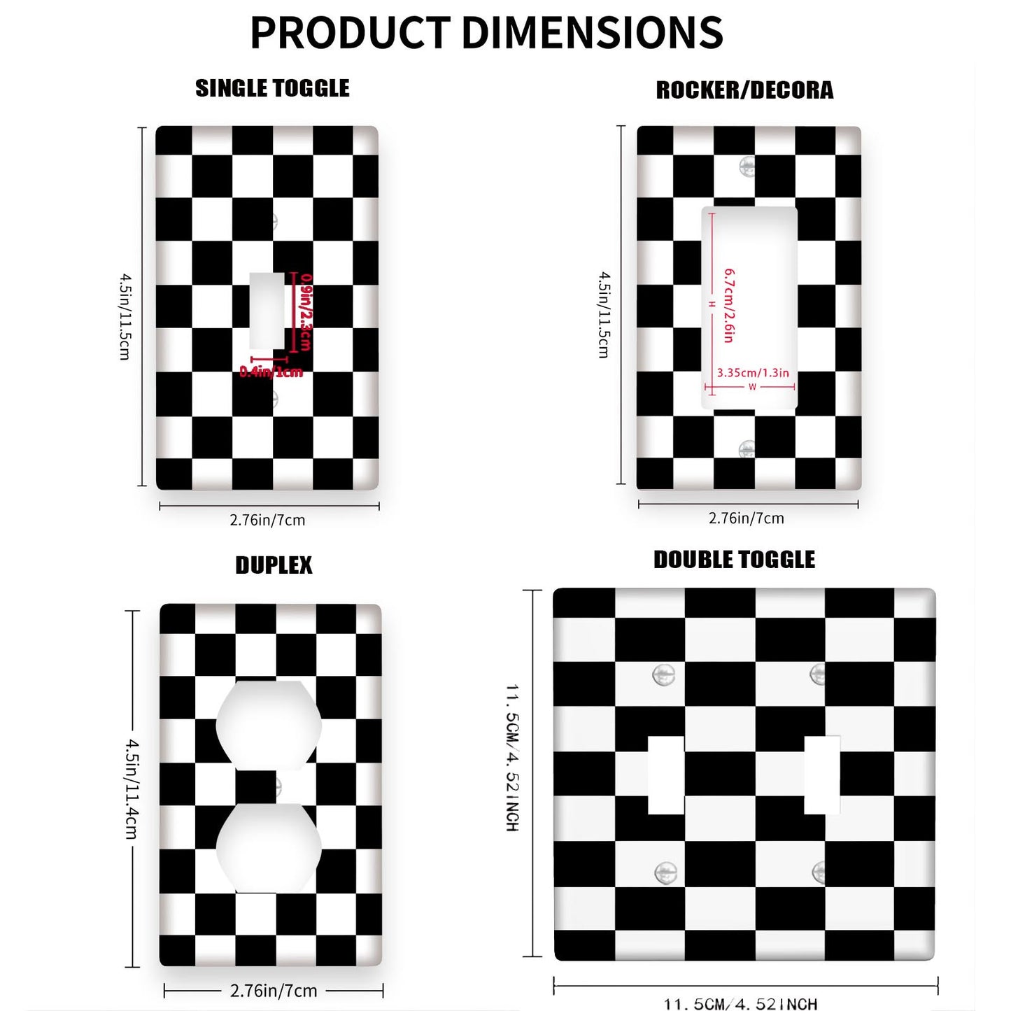 Checkerboard pattern switch plate cover for 1 or 2 gang switches. No electricity required. Easy to clean. Suitable for classrooms and bedrooms.