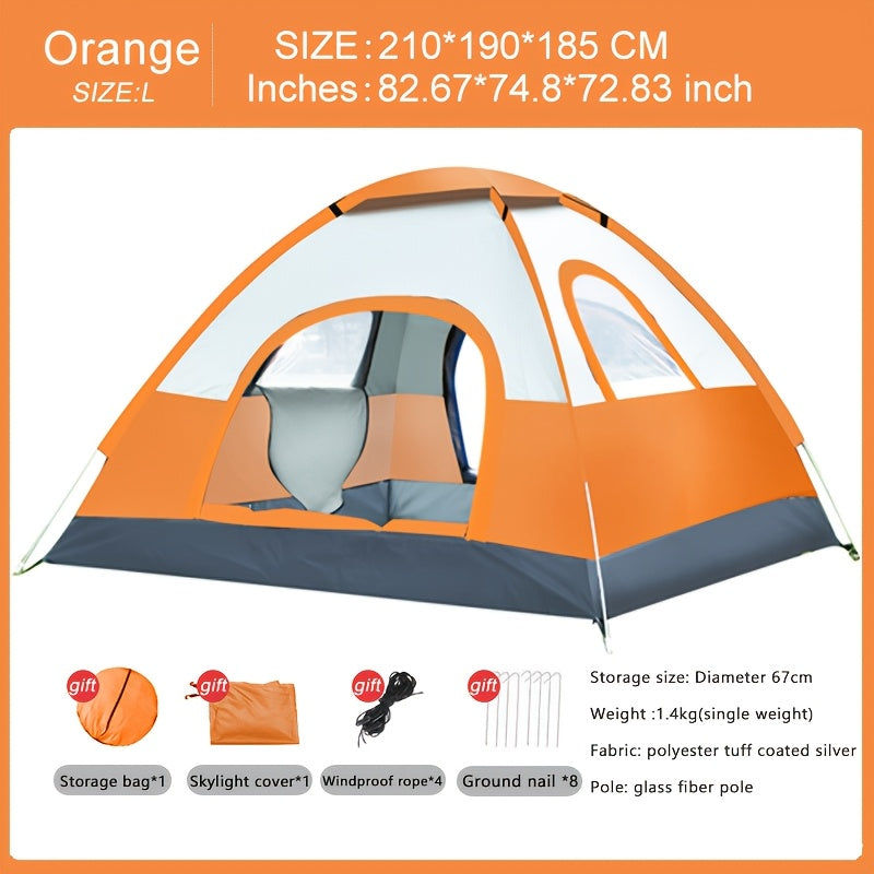 4-person round camping tent with UPF 50+ sun protection, easy setup, portable design, hydrophobic fabric, zipper closure, all-season use, glass fiber bracket, polyester material, ideal for