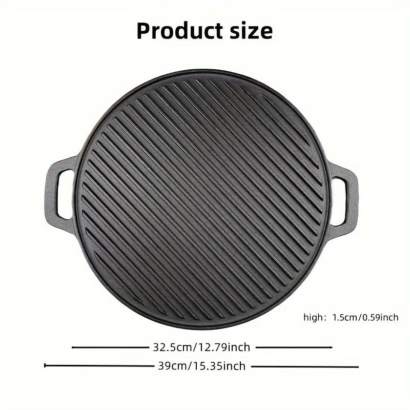 Heavy-duty Cast Iron Double-Sided BBQ Grill Pan - Versatile Round Outdoor Cooking Plate for Pizza, Steak, and More - Essential for Durable Kitchen and Restaurant Use