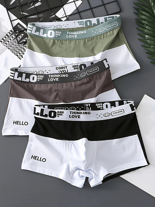 Men's cotton blend boxer briefs in fashion color block design for daily wear. Features breathable and comfy boxer trunks suitable for teenagers.