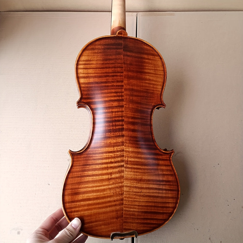 Complete violin ensemble with classic design and fine craftsmanship, includes L&K K-10 Tiger Stripe Maple Wood Violin Set, 4/4 Full Size 1716 Replica, Olive Brown with Spruce Top, Ebony