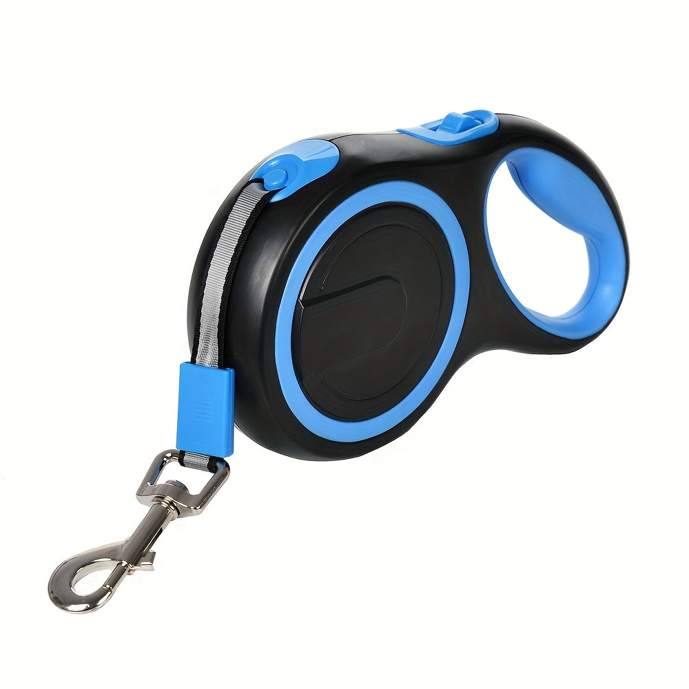 Retractable dog leash with 4.88m durable cord for medium to large breeds, ideal for outdoor travel.