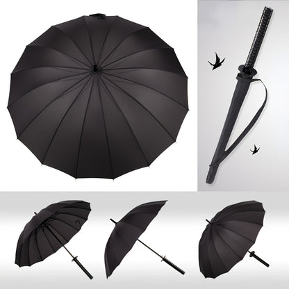 24-Bone Samurai Sword Handle Umbrella in Casual Style with Automatic Open, Iron Shaft, and Foldable Design made from 170T Ripstop Material for Men and Women.