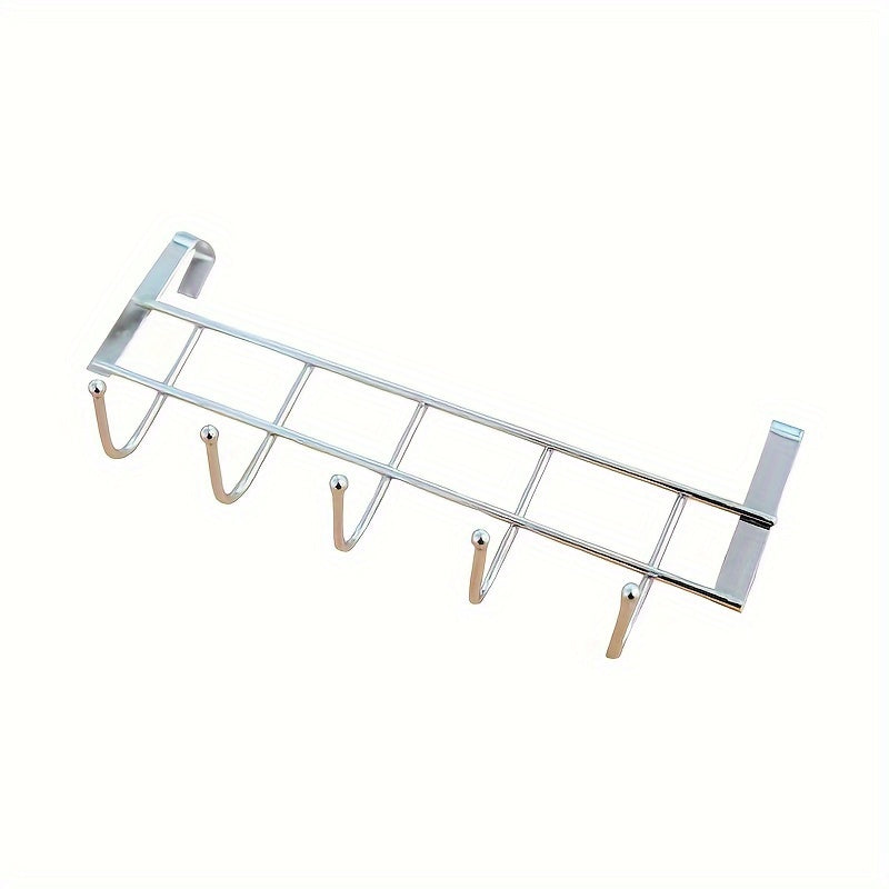 This Stainless Steel Hook Rack features 5 hooks, perfect for hanging behind doors, on cabinet doors, or on walls. Made of durable stainless steel, it is versatile and can be used for hanging towels behind living room doors or clothes in bedrooms. It is