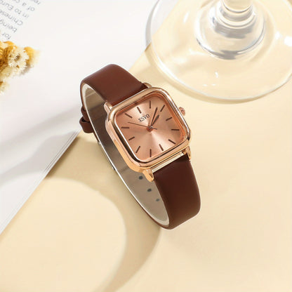 Women's casual square wrist watch with quartz movement, zinc alloy case, PU leather strap, electronic drive, and non-rechargeable button battery - a fashionable accessory for daily wear.