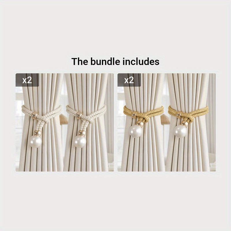 Set of 2 French Curtain Straps Featuring Faux Pearl Decor, Perfect for Home Decoration. Use these Faux Beads Curtain Straps to Adjust, Bind, or Tie Back Your Curtains. These Simple Binding Rope Accessories serve as Curtain Holdbacks for a stylish touch.