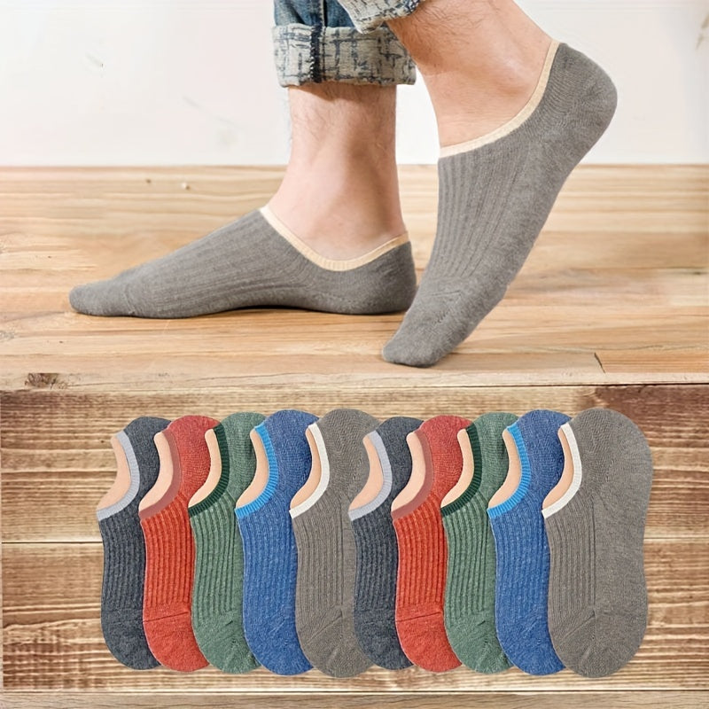 10 pairs of men's summer invisible socks with vertical pattern, ultra-thin and breathable, that stay in place.